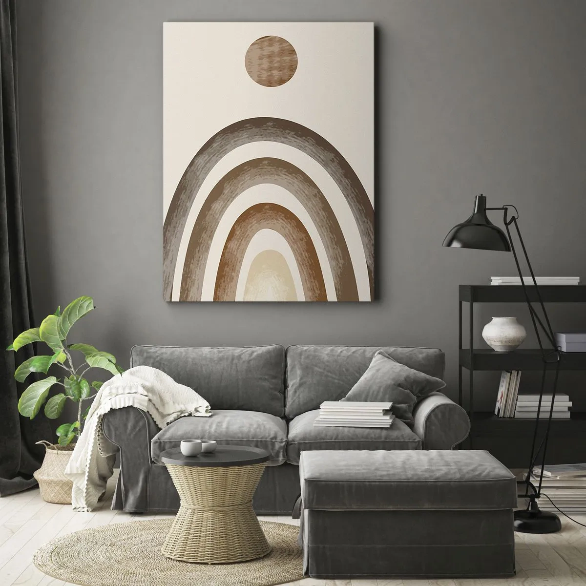 Bild auf Leinwand - Leinwandbild - Geometrisches Planetenmotiv in Brauntönen - 70x100cm - In einer weit entfernten Galaxie - Moderne Wanddekoration für Wohnzimmer und Schlafzimmer ARTTOR