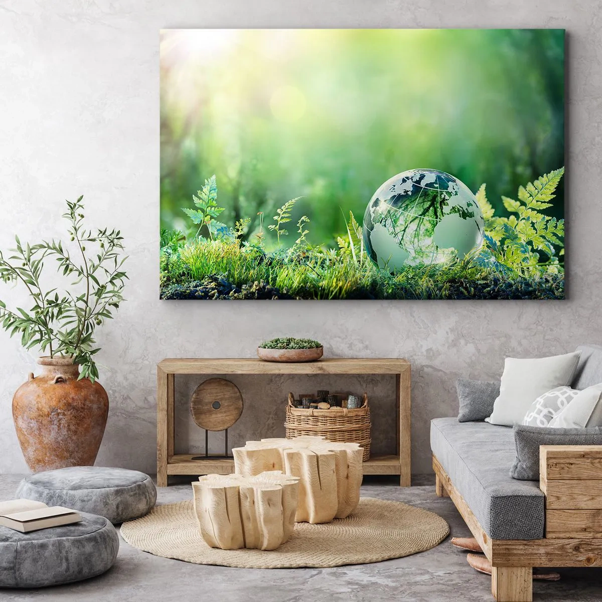 Bild auf Leinwand - Leinwandbild - Eine Kristallkugel im Grün der Natur - 120x80cm - Der grüne Planet - Moderne Wanddekoration für Wohnzimmer und Schlafzimmer ARTTOR