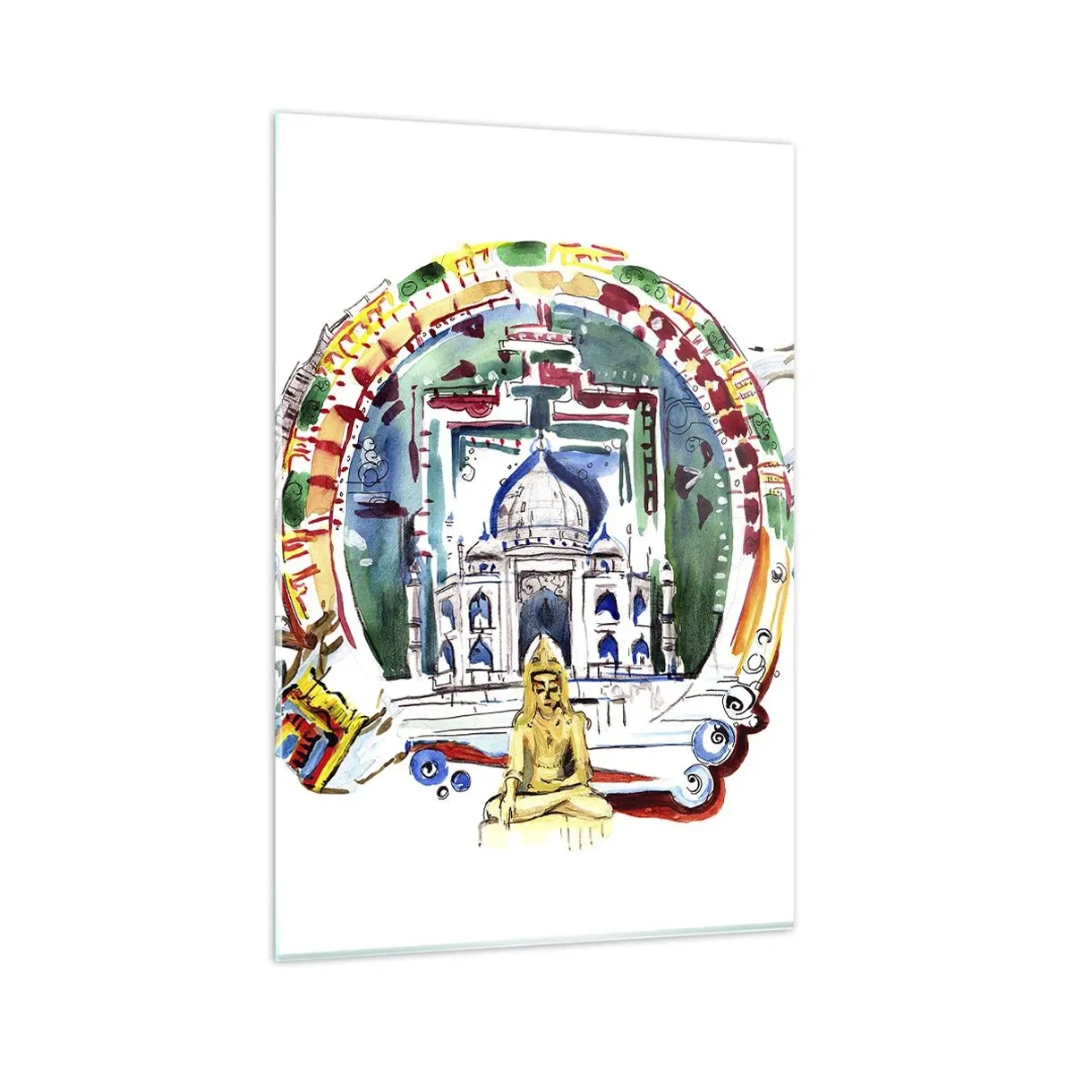 Glasbild - Bild auf glas - Eine farbenfrohe Illustration der indischen Architektur - 80x120cm - Hinduistisches Weltgleichgewicht - Moderne Wanddekoration für Wohnzimmer und Schlafzimmer ARTTOR
