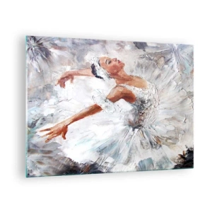 Glasbild - Bild auf glas - Eine Ballerina im weißen Outfit in dynamischer Pose - 70x50cm - Zart und leicht wie Tüll - Moderne Wanddekoration für Wohnzimmer und Schlafzimmer ARTTOR