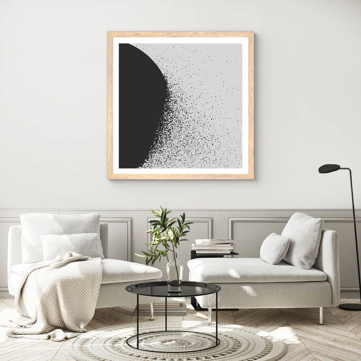 Poster in einem Rahmen aus heller Eiche - Bewegung von Molekülen - 50x50 cm