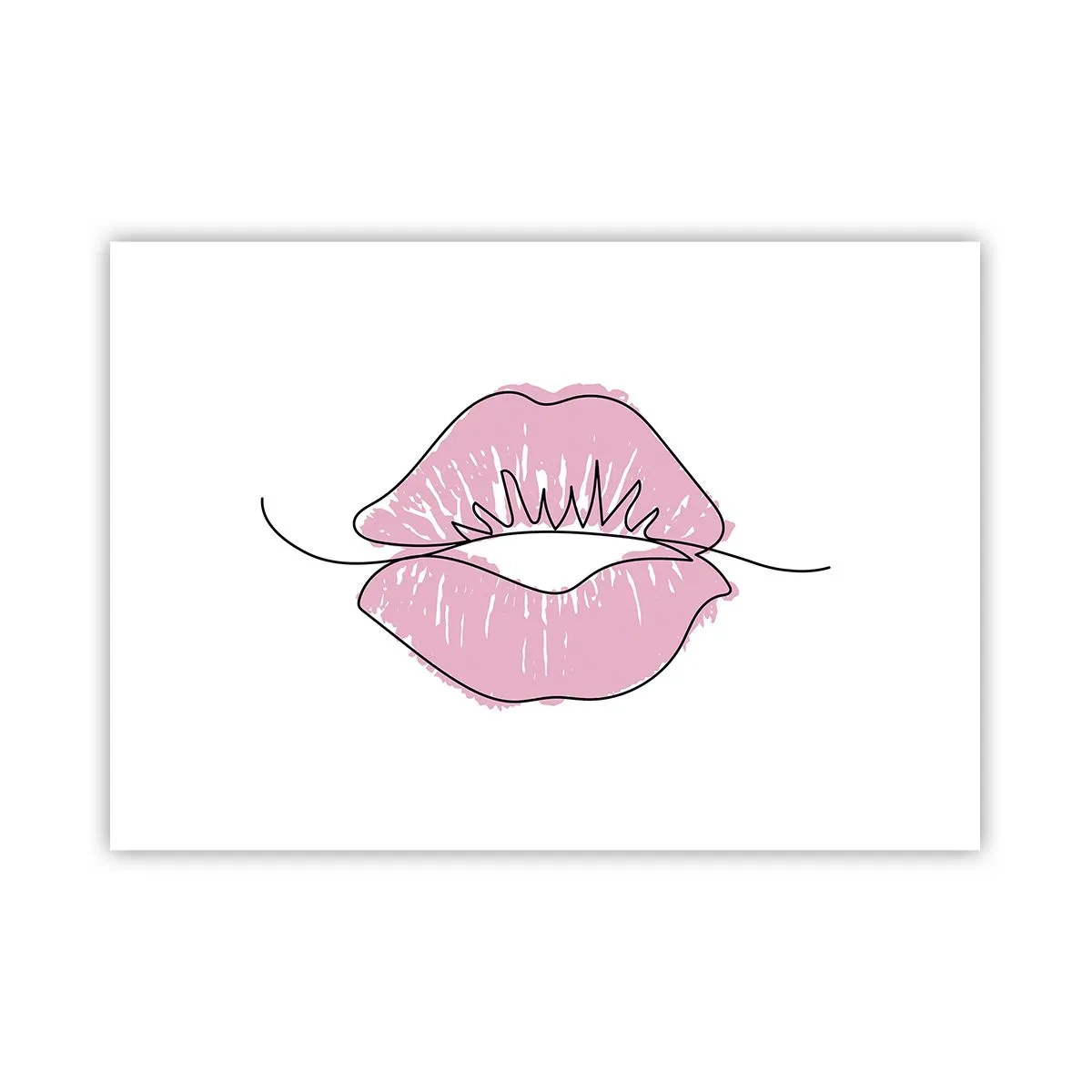 Poster - Minimalistische Lippenzeichnung in einem Rosaton - 100x70cm - Bereit zum Küssen? - Moderne Wanddekoration für Wohnzimmer und Schlafzimmer ARTTOR