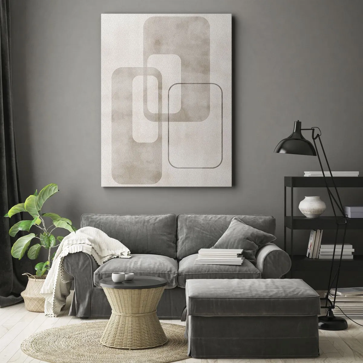 Bild auf Leinwand - Leinwandbild - Eine minimalistische Komposition mit Rechtecken in Beigetönen auf dezentem Hintergrund. - 50x70cm - Geometrische Fuge - Moderne Wanddekoration für Wohnzimmer und Schlafzimmer ARTTOR