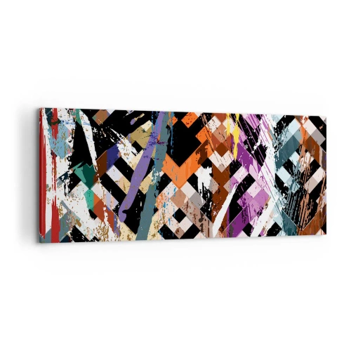 Bild auf Leinwand - Leinwandbild - Abstrakte Komposition mit farbigen Linien auf schwarzem Hintergrund - 120x50cm - Quadriert - Moderne Wanddekoration für Wohnzimmer und Schlafzimmer ARTTOR