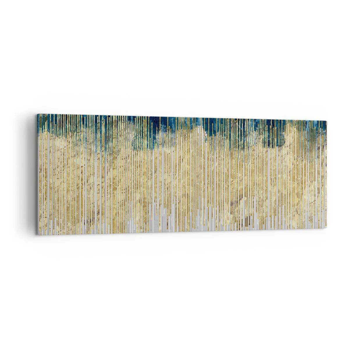 Bild auf Leinwand - Leinwandbild - Goldene Linien vor einem Hintergrund aus marineblauer und grauer Abstraktion - 140x50cm - Vergoldete Grenze - Moderne Wanddekoration für Wohnzimmer und Schlafzimmer ARTTOR