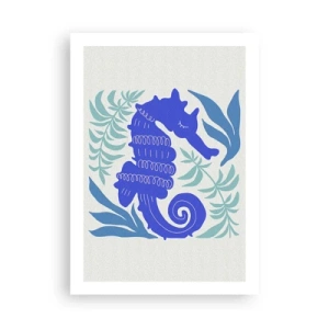 Poster - Ein stilisiertes Seepferdchen, umgeben von Vegetation. - 50x70cm - Auf einer Unterwasserwiese - Moderne Wanddekoration für Wohnzimmer und Schlafzimmer ARTTOR