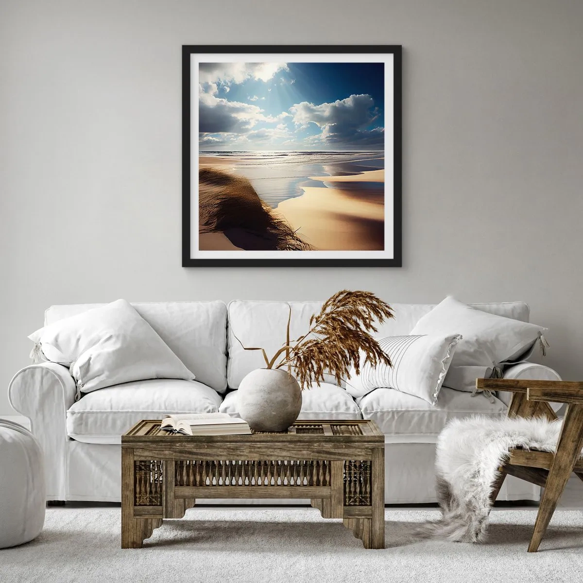 Poster in einem schwarzem Rahmen - Strand, wilder Strand - 40x40 cm