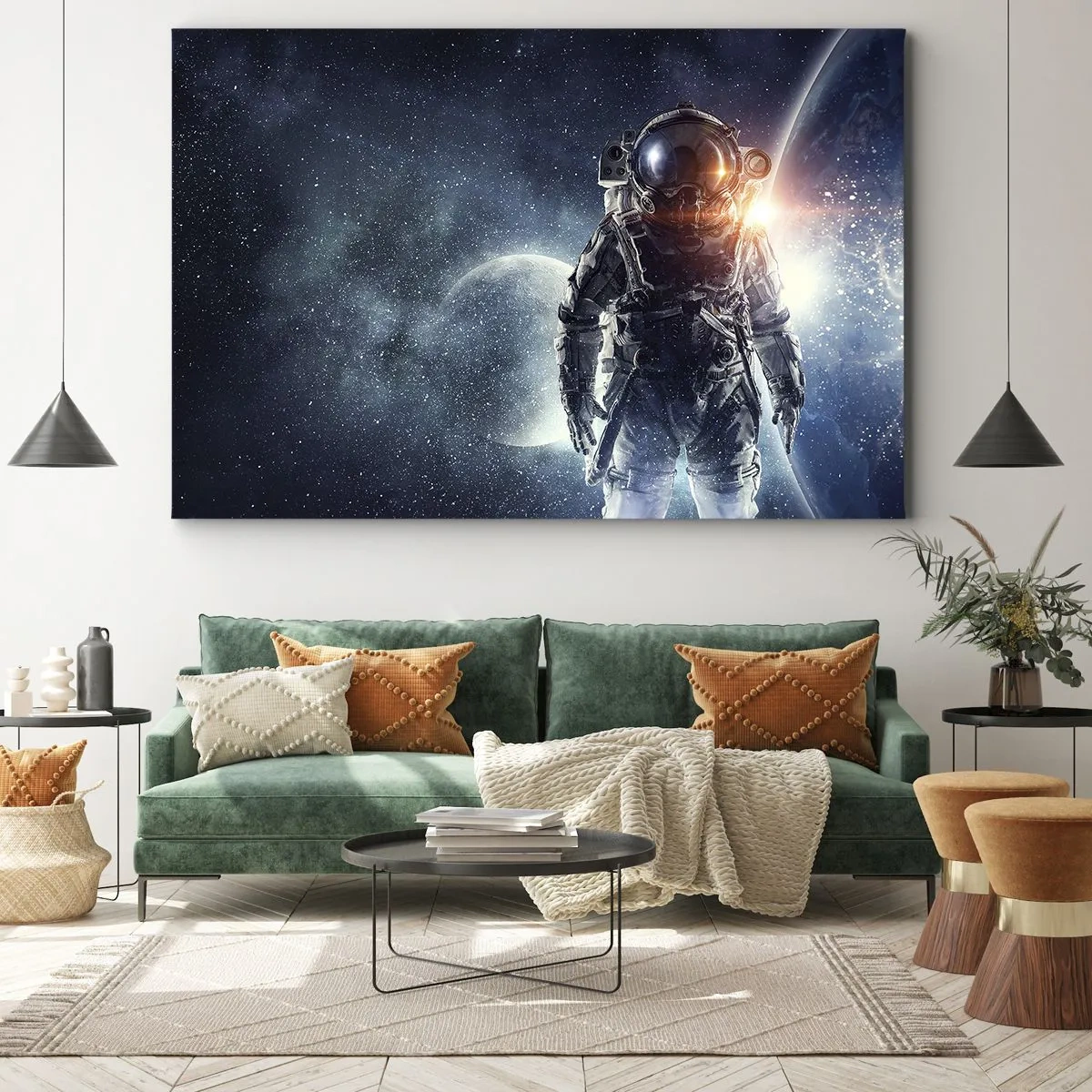 Bild auf Leinwand - Leinwandbild - Astronaut vor dem Hintergrund des Weltraums und des Planeten Erde - 120x80cm - Weltraumabenteuer - Moderne Wanddekoration für Wohnzimmer und Schlafzimmer ARTTOR