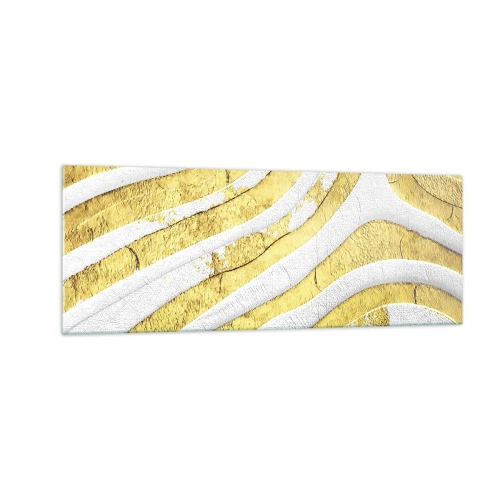 Glasbild - Bild auf glas - Gold- und Weiß-abstrakte Linien in einer 3D-Textur - 140x50cm - Komposition in Weiß und Gold - Moderne Wanddekoration für Wohnzimmer und Schlafzimmer ARTTOR