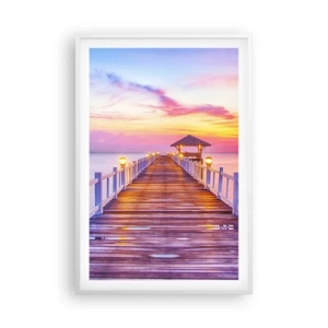 Poster in einem weißen Rahmen - Die lila-goldene Stille des Abends - 61x91 cm