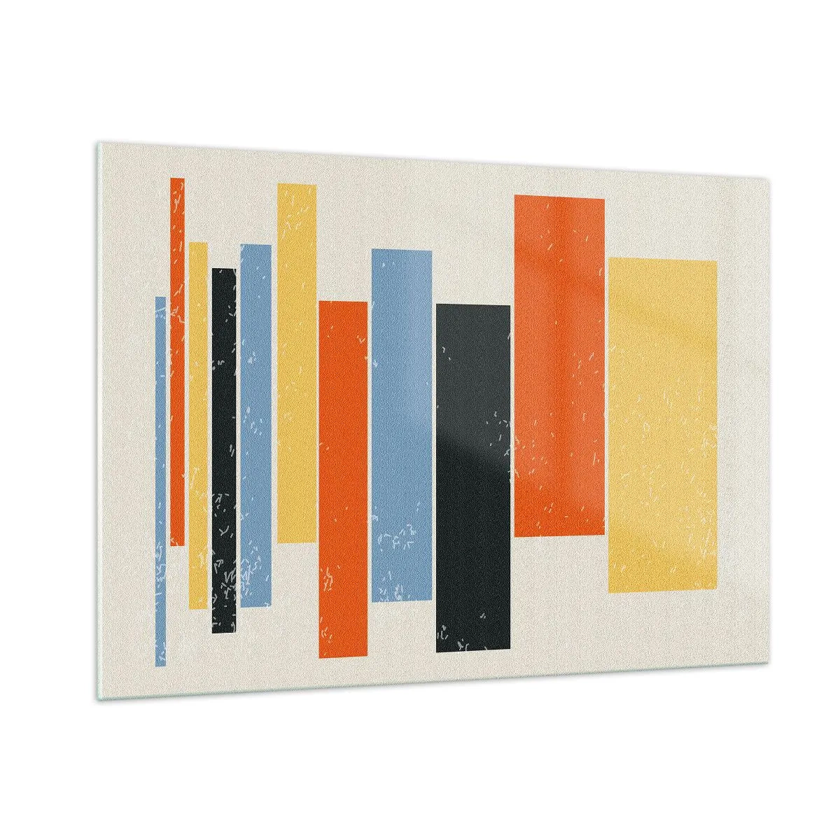 Glasbild - Bild auf glas - Geometrische Streifen in rhythmischer Komposition auf hellem Hintergrund - 100x70cm - Musiknotation - Moderne Wanddekoration für Wohnzimmer und Schlafzimmer ARTTOR