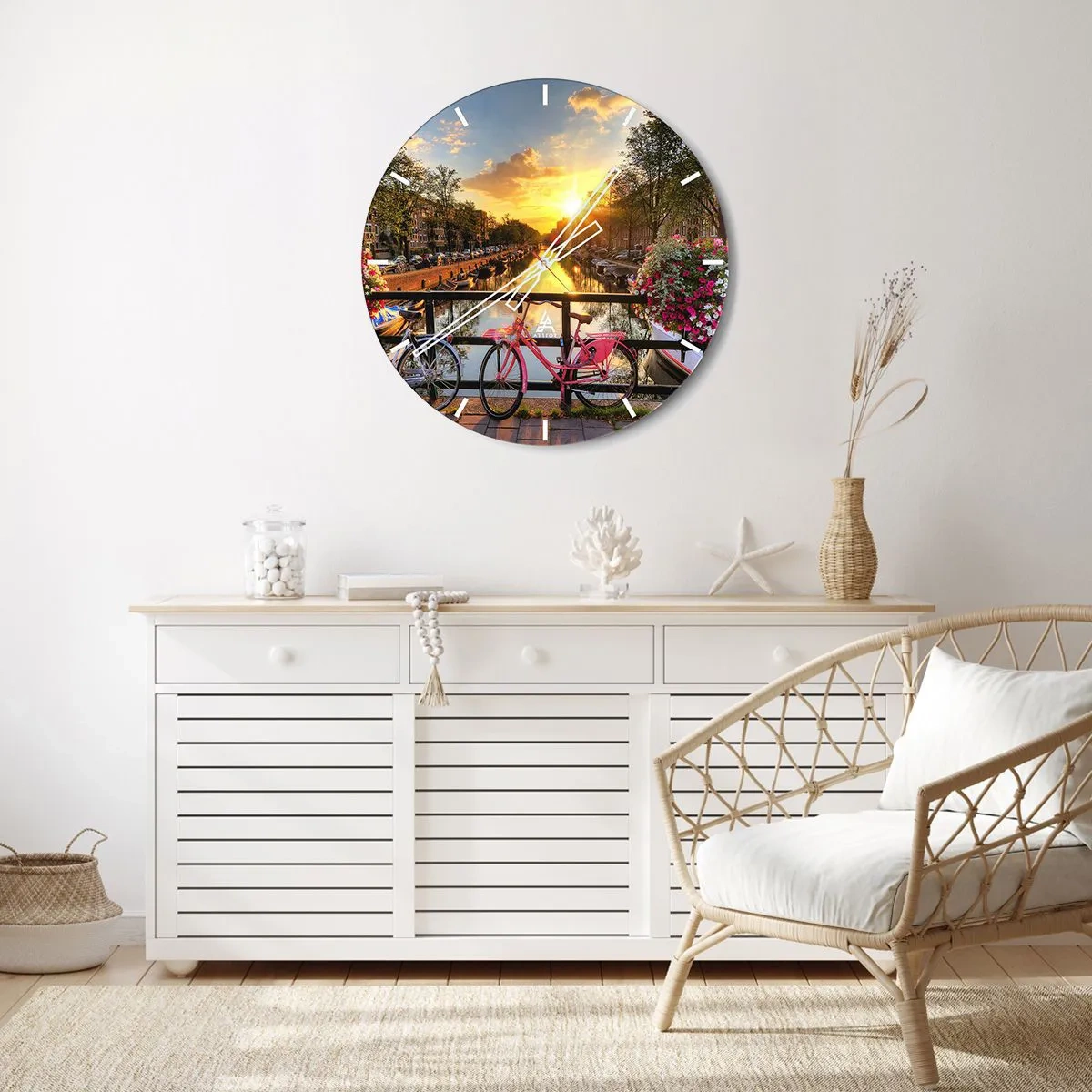 Wanduhr - Glasuhr - Frühlingsmorgen in Amsterdam - 30x30 cm