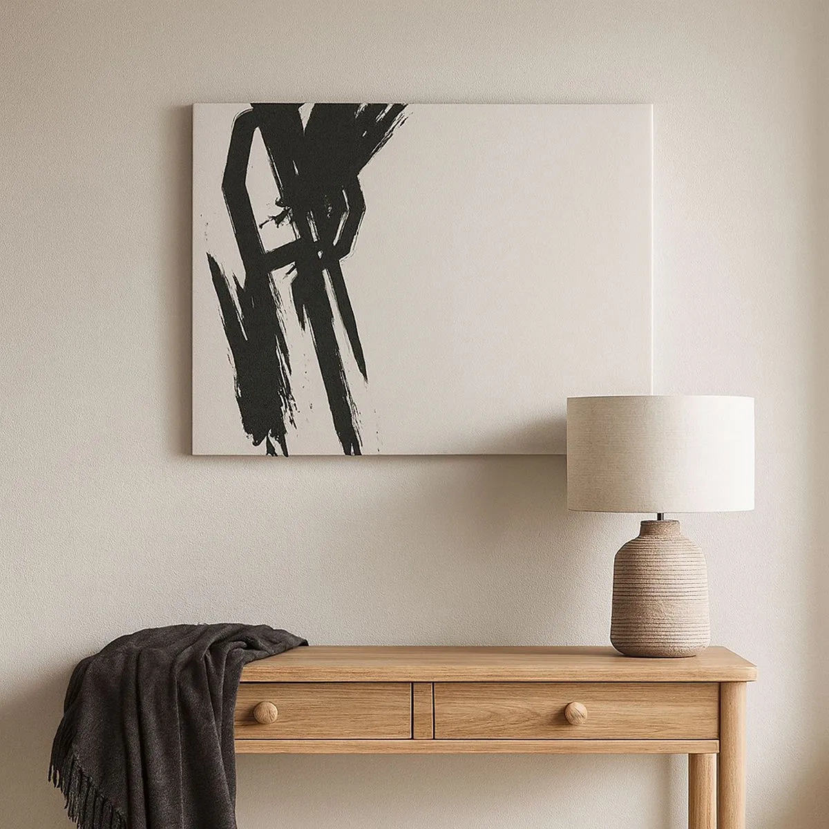 Bild auf Leinwand - Leinwandbild - Dynamische Pinselstriche in Schwarz auf hellem Hintergrund - 70x50cm - Unaufhaltsamer Trieb - Moderne Wanddekoration für Wohnzimmer und Schlafzimmer ARTTOR