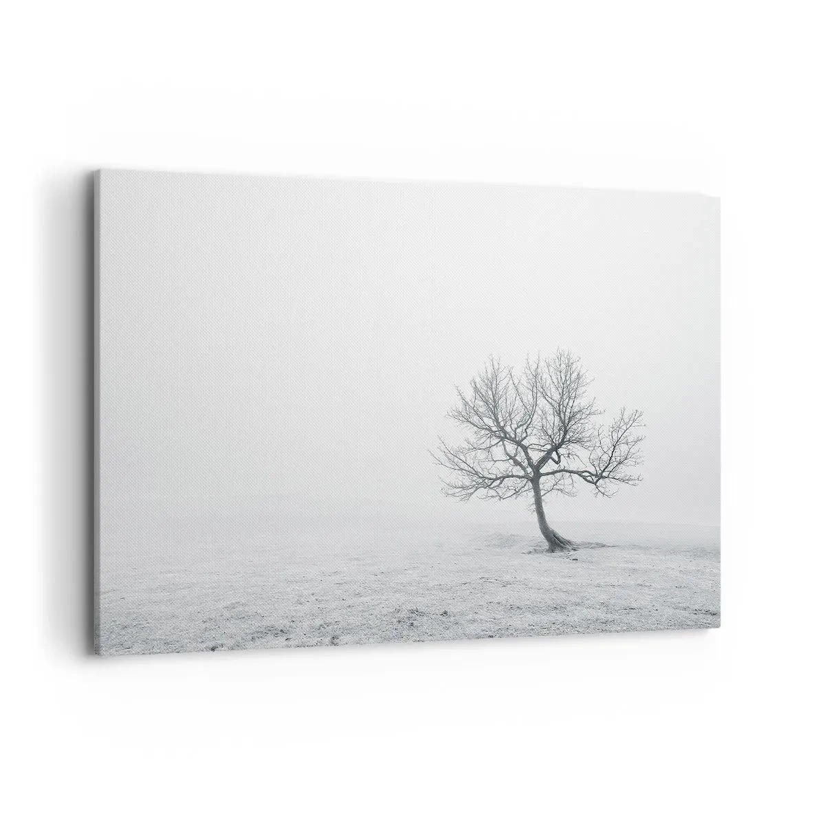 Bild auf Leinwand - Leinwandbild - Ein einsamer Baum im Winternebel auf einem leeren Feld - 100x70cm - Gegen das Nichts - Moderne Wanddekoration für Wohnzimmer und Schlafzimmer ARTTOR