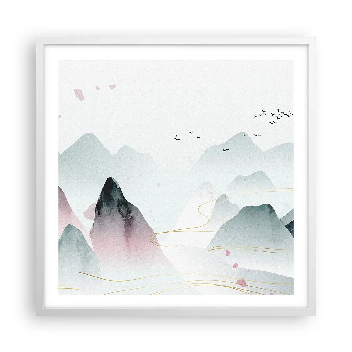 Poster in einem weißen Rahmen - Über die Gipfel - 60x60 cm