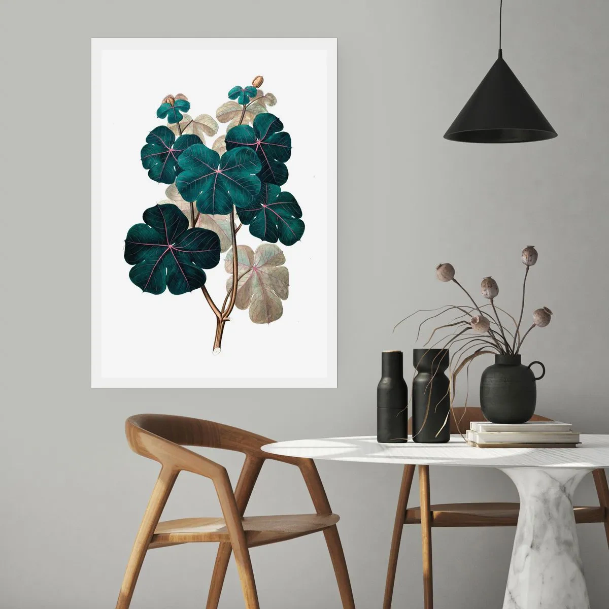 Poster - Botanische Illustration mit dunkelgrünen Blättern auf hellem Hintergrund - 50x70cm - Aus dem alten Herbarium - Moderne Wanddekoration für Wohnzimmer und Schlafzimmer ARTTOR