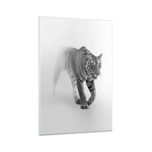 Glasbild - Bild auf glas - Ein Tiger taucht aus dem Nebel auf - 70x100cm - Im Nebel gelauert - Moderne Wanddekoration für Wohnzimmer und Schlafzimmer ARTTOR