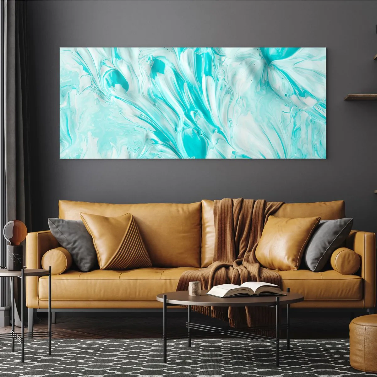 Glasbild - Bild auf glas - Ein abstraktes Motiv in Pastelltönen von Blau und Weiß. - 120x50cm - Für immer zusammen - Moderne Wanddekoration für Wohnzimmer und Schlafzimmer ARTTOR