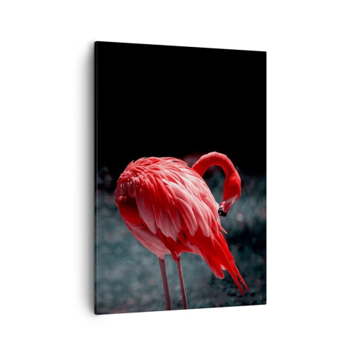 Bild auf Leinwand - Leinwandbild - Ein rosa Flamingo auf dunkelgrünem Hintergrund - 50x70cm - Ein purpurrotes Gedicht der Natur - Moderne Wanddekoration für Wohnzimmer und Schlafzimmer ARTTOR