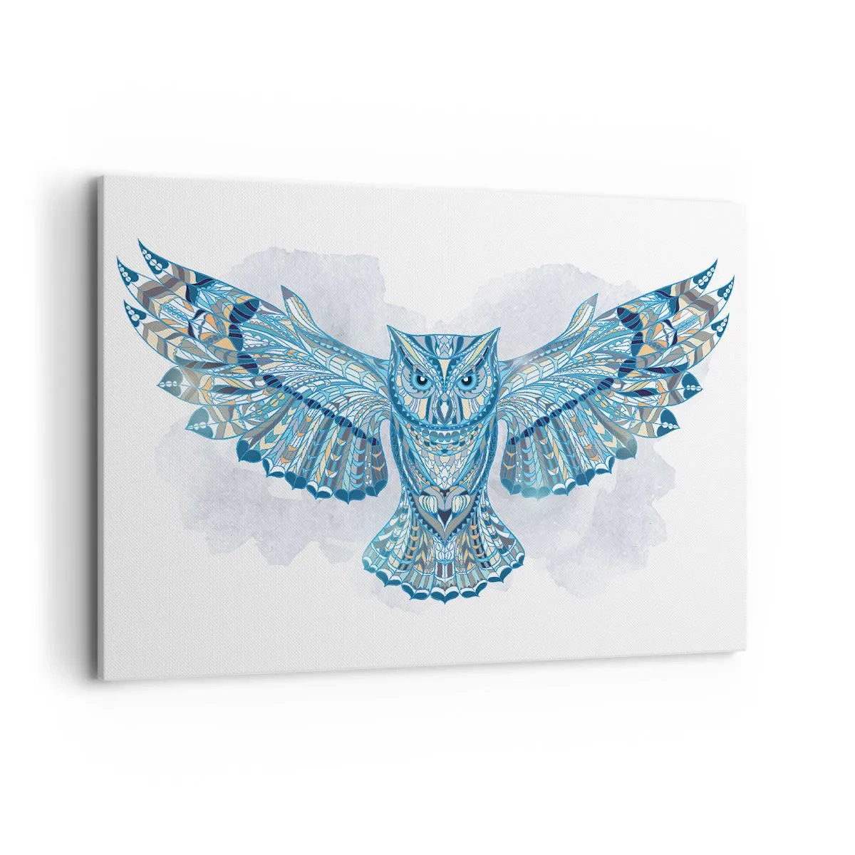 Bild auf Leinwand - Leinwandbild - Dekorative Eule in Blautönen - 100x70cm - Aus einem keltischen heiligen Hain - Moderne Wanddekoration für Wohnzimmer und Schlafzimmer ARTTOR