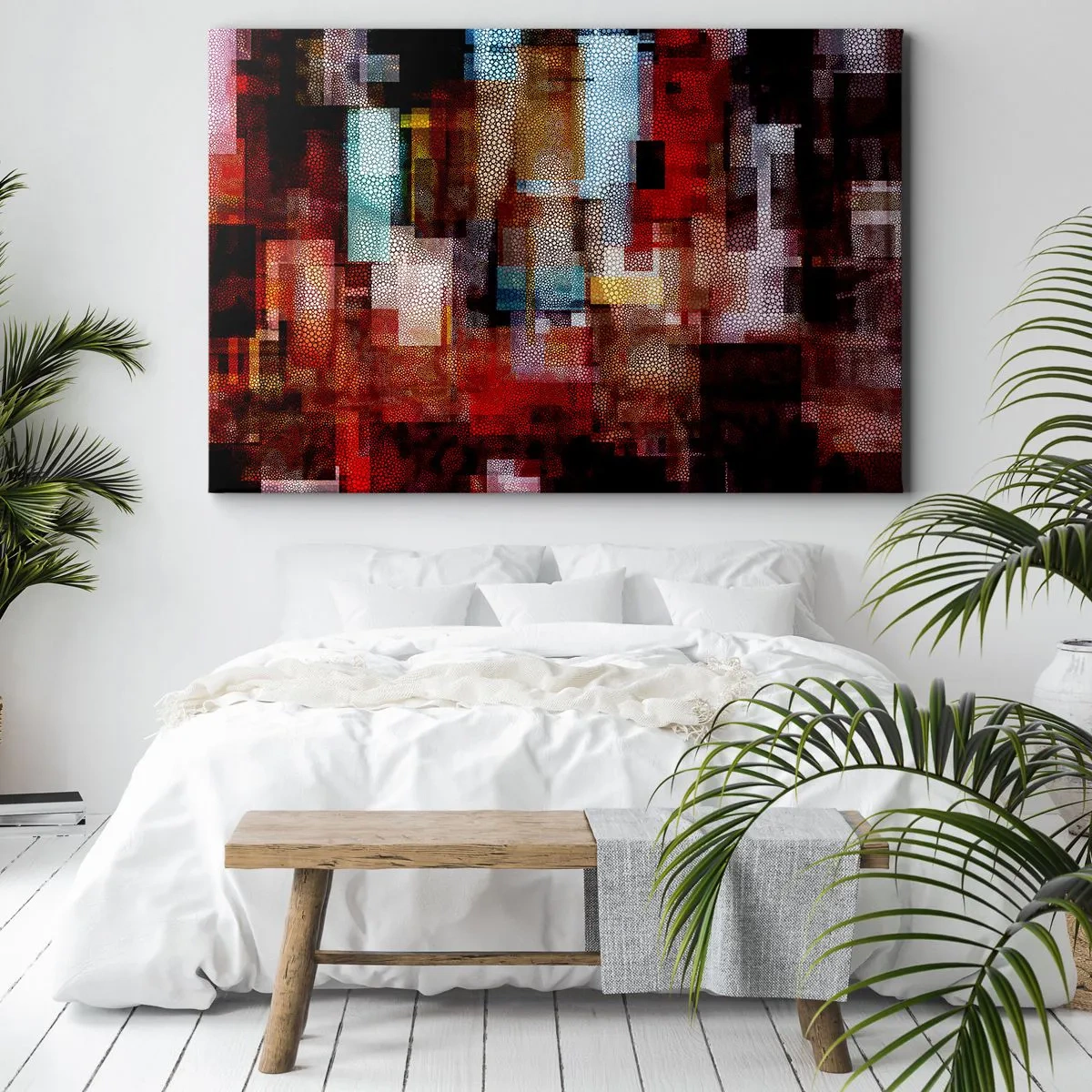 Bild auf Leinwand - Leinwandbild - Geometrische Abstraktion in intensiven Rottönen - 100x70cm - Verwirrung mit Verwirrung - Moderne Wanddekoration für Wohnzimmer und Schlafzimmer ARTTOR