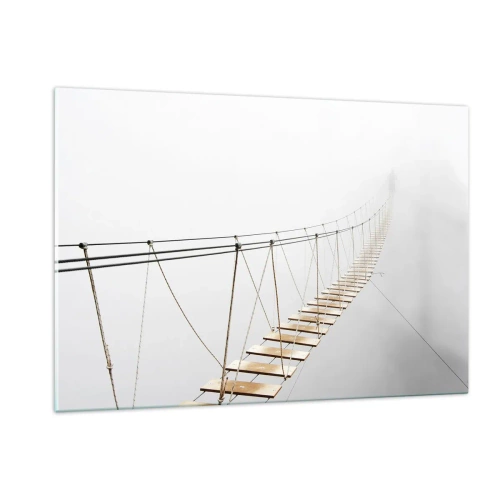 Glasbild - Bild auf glas - Eine Hängebrücke im Nebel, die ins Ungewisse führt - 120x80cm - Wohin wird es dich führen? - Moderne Wanddekoration für Wohnzimmer und Schlafzimmer ARTTOR