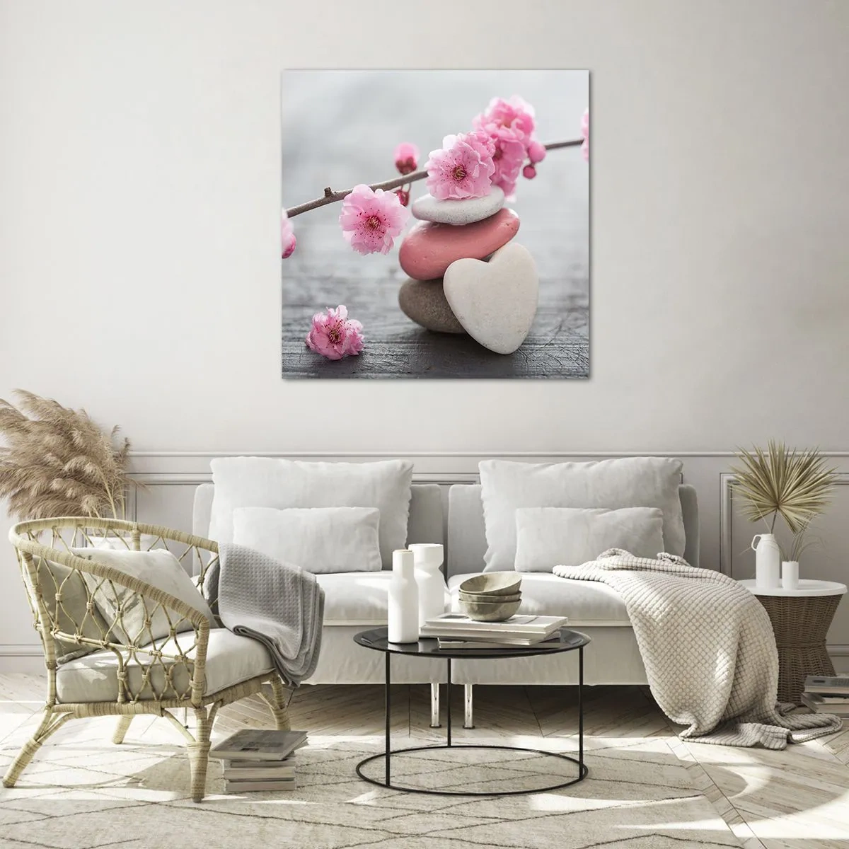 Glasbild - Bild auf glas - Glückseligkeit mit einer Kirschblüte - 60x60 cm