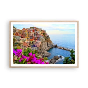 Poster in einem Rahmen aus heller Eiche - Lachende Stadt - 91x61 cm