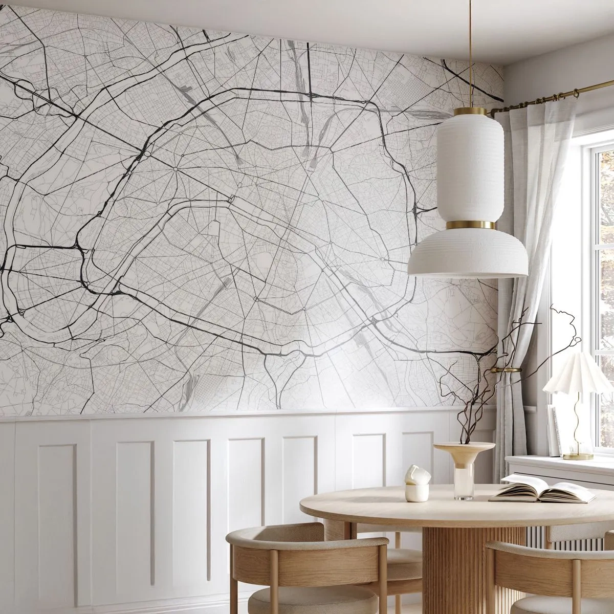 Fototapete Premium Canvas - Minimalistischer Stadtplan in Schwarz-Weiß - 100x70cm - Pariser Blume - Moderne Wanddekoration für Wohnzimmer und Schlafzimmer ARTTOR