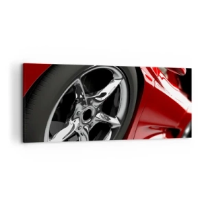 Bild auf Leinwand - Leinwandbild - Roter Sportwagen mit Chromfelge - 120x50cm - Für Schnelligkeit gebaut - Moderne Wanddekoration für Wohnzimmer und Schlafzimmer ARTTOR