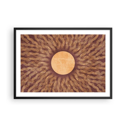 Poster in einem schwarzem Rahmen - Sonniges Muster mit Strahlen auf einem Hintergrund in Brauntönen - 70x50cm - Sonnensymbol - Moderne Wanddekoration für Wohnzimmer und Schlafzimmer ARTTOR