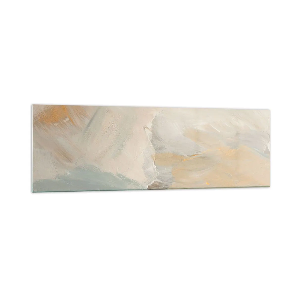 Glasbild - Bild auf glas - Zarte abstrakte Striche in Weiß- und Goldtönen - 160x50cm - Abstraktion – das Land der Sanftheit - Moderne Wanddekoration für Wohnzimmer und Schlafzimmer ARTTOR
