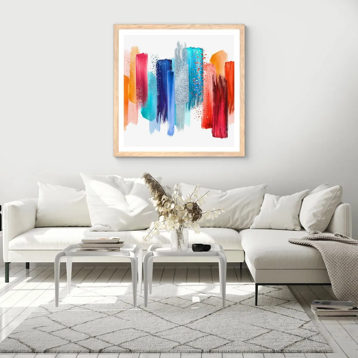 Poster in einem Rahmen aus heller Eiche - Auf und ab - 60x60 cm