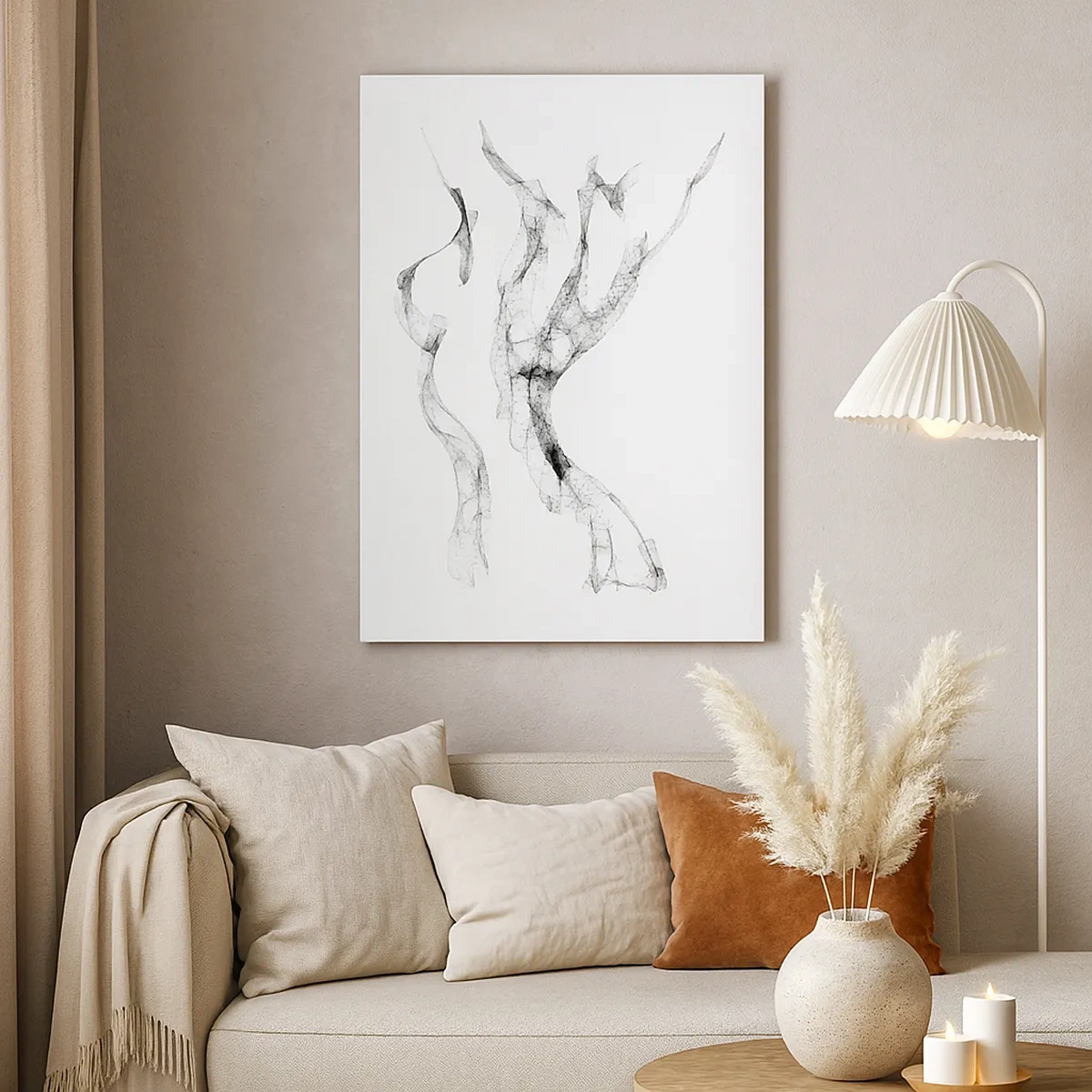 Bild auf Leinwand - Leinwandbild - Zarte, abstrakte Linien, die Rauchfahnen ähneln, auf hellem Hintergrund - 50x70cm - Schön und stark - Moderne Wanddekoration für Wohnzimmer und Schlafzimmer ARTTOR