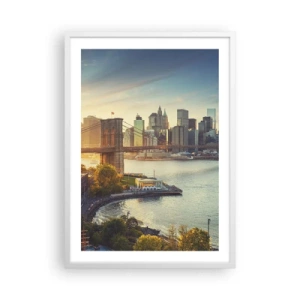 Poster in einem weißen Rahmen - Morgendämmerung der Großstadt - 50x70 cm