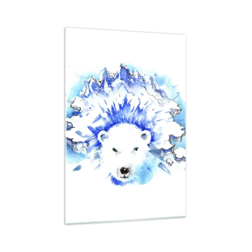 Glasbild - Bild auf glas - Künstlerische Aquarellmalerei eines Eisbären mit eisigem Motiv - 70x100cm - Der König der Arktis in einer Eiskrone - Moderne Wanddekoration für Wohnzimmer und Schlafzimmer ARTTOR
