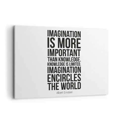 Bild auf Leinwand - Leinwandbild - Inspirierendes Zitat auf weißem Hintergrund in schwarzer Schrift - 100x70cm - Einstein über die Kraft der Vorstellungskraft - Moderne Wanddekoration für Wohnzimmer und Schlafzimmer ARTTOR