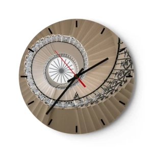 Wanduhr - Glasuhr - Wendeltreppe in Sepia mit Blick nach oben - 30x30cm - Im Inneren der Muschel - Moderne Wanddekoration für Wohnzimmer, Küche und Schlafzimmer ARTTOR