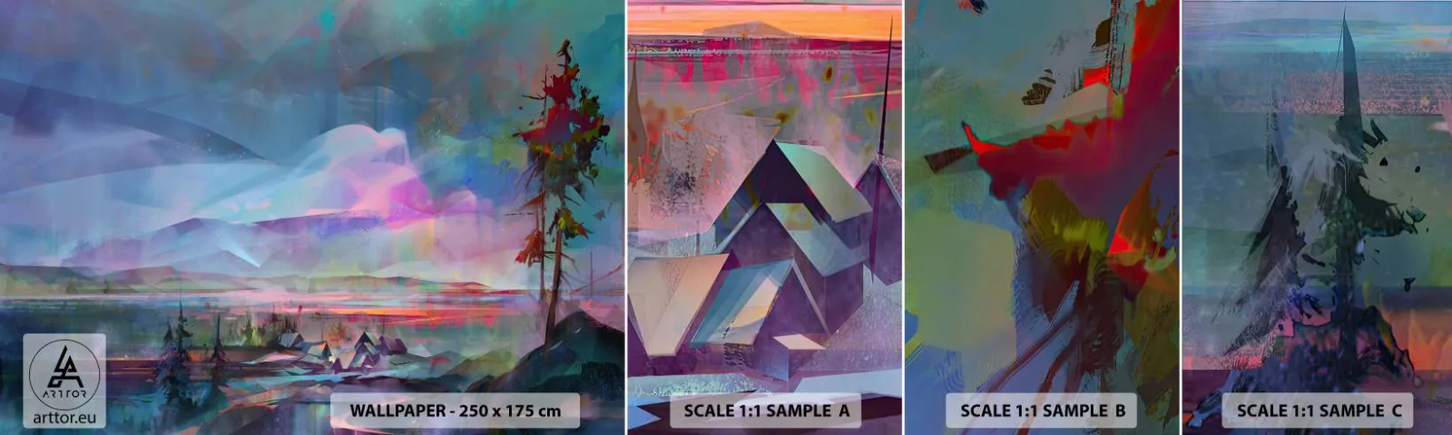 Fototapeten Muster Selbstklebend Deluxe Sticker - Unter einem wohlwollenden Himmel - Abstraktion, Landschaft, Berge - 100x30 cm