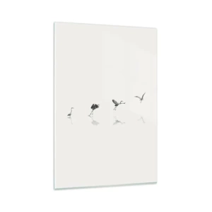 Glasbild - Bild auf glas - Vier Vogelsilhouetten spiegeln sich im ruhigen Wasser - 80x120cm - Vier einfache Schritte - Moderne Wanddekoration für Wohnzimmer und Schlafzimmer ARTTOR