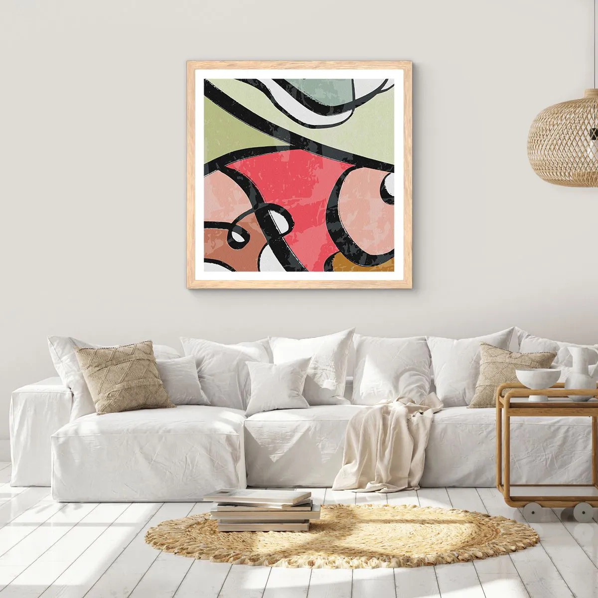 Poster in einem Rahmen aus heller Eiche - Pirouetten unter Farben - 30x30 cm