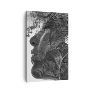 Bild auf Leinwand - Leinwandbild - Abstraktes Gesicht in Schwarzweiß mit dynamischen Linien. - 80x120cm - Verstrickt in Träume - Moderne Wanddekoration für Wohnzimmer und Schlafzimmer ARTTOR