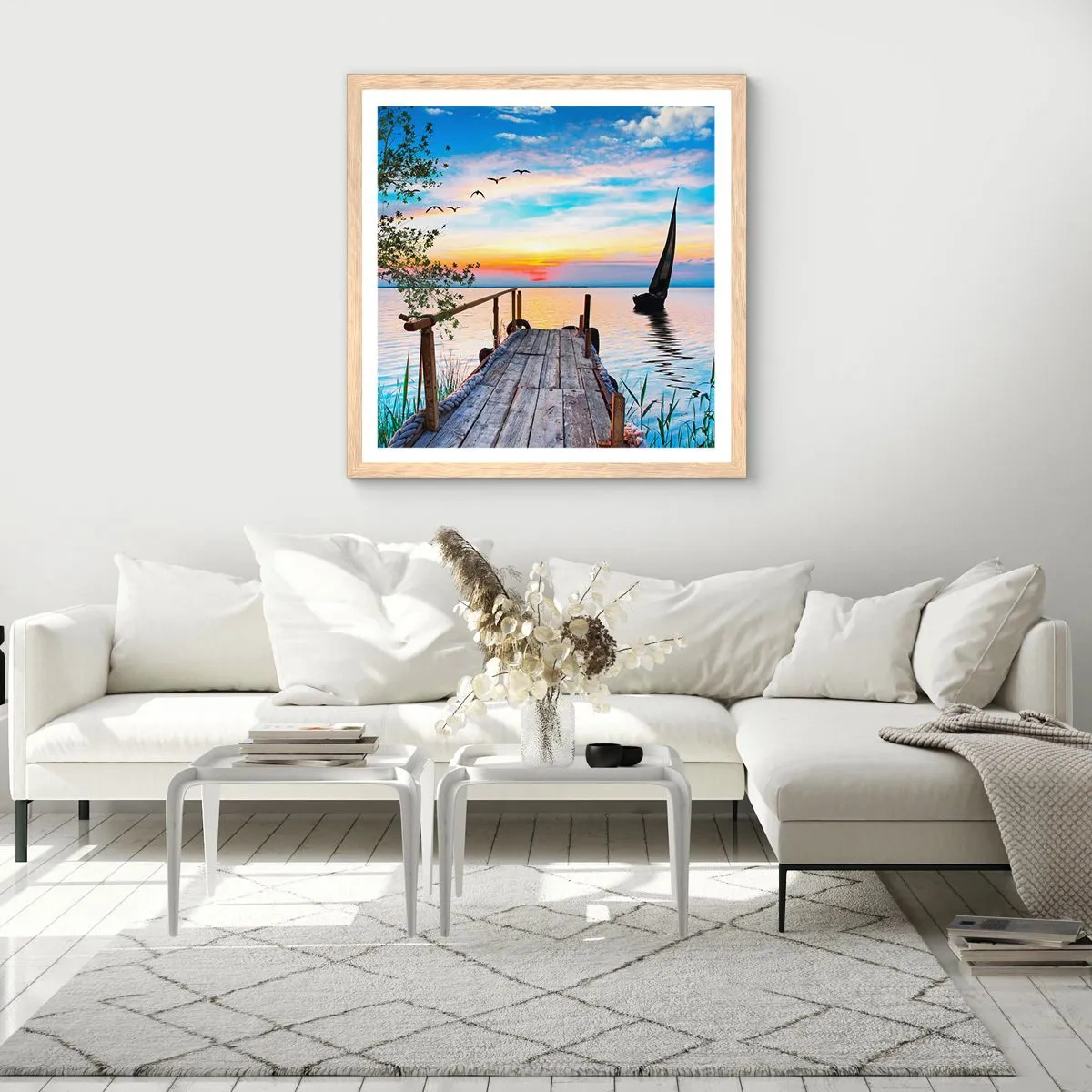 Poster in einem Rahmen aus heller Eiche - Guten Abend - 60x60 cm