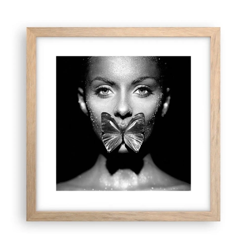 Poster in einem Rahmen aus heller Eiche - Schmetterlingskuss - 30x30 cm