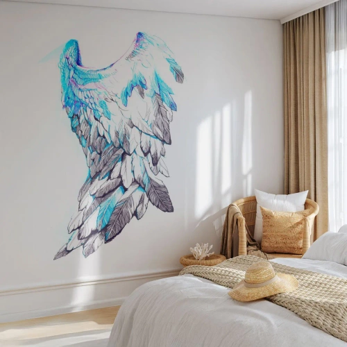 Selbstklebende Fototapete Deluxe Sticker - Ich brauche Flügel - Abstraktion, Vogel Flügel, Vogelfedern - 100x70 cm