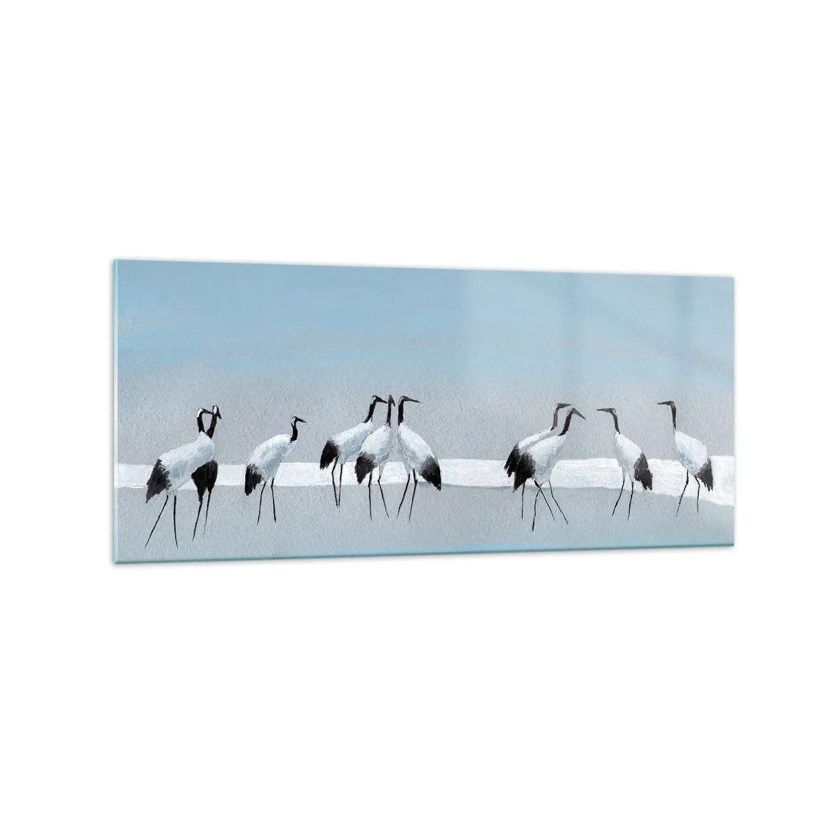 Glasbild - Bild auf glas - Eine Gruppe von Kranichen vor blauem Himmel und der aufgehenden Sonne - 120x50cm - Nach einem heißen Tag - Moderne Wanddekoration für Wohnzimmer und Schlafzimmer ARTTOR