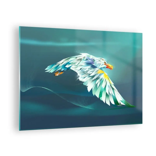 Glasbild - Bild auf glas - Ein abstraktes Bild eines Adlers in Blau- und Weißtönen vor einem Wellenhintergrund. - 70x50cm - Der Adler deiner Flüge ist die Kraft - Moderne Wanddekoration für Wohnzimmer und Schlafzimmer ARTTOR