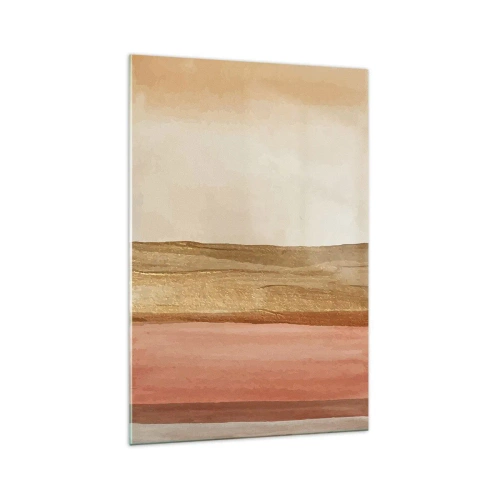 Glasbild - Bild auf glas - Abstrakte Streifen in Beige-, Gold- und Rosatönen auf Leinwand - 70x100cm - Vertikale Komposition - Moderne Wanddekoration für Wohnzimmer und Schlafzimmer ARTTOR