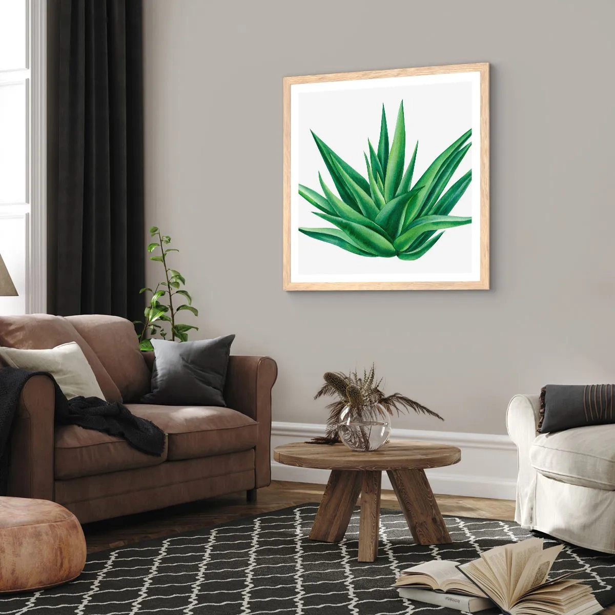 Poster in einem Rahmen aus heller Eiche - Grün – Kraft – Leben - 40x40 cm