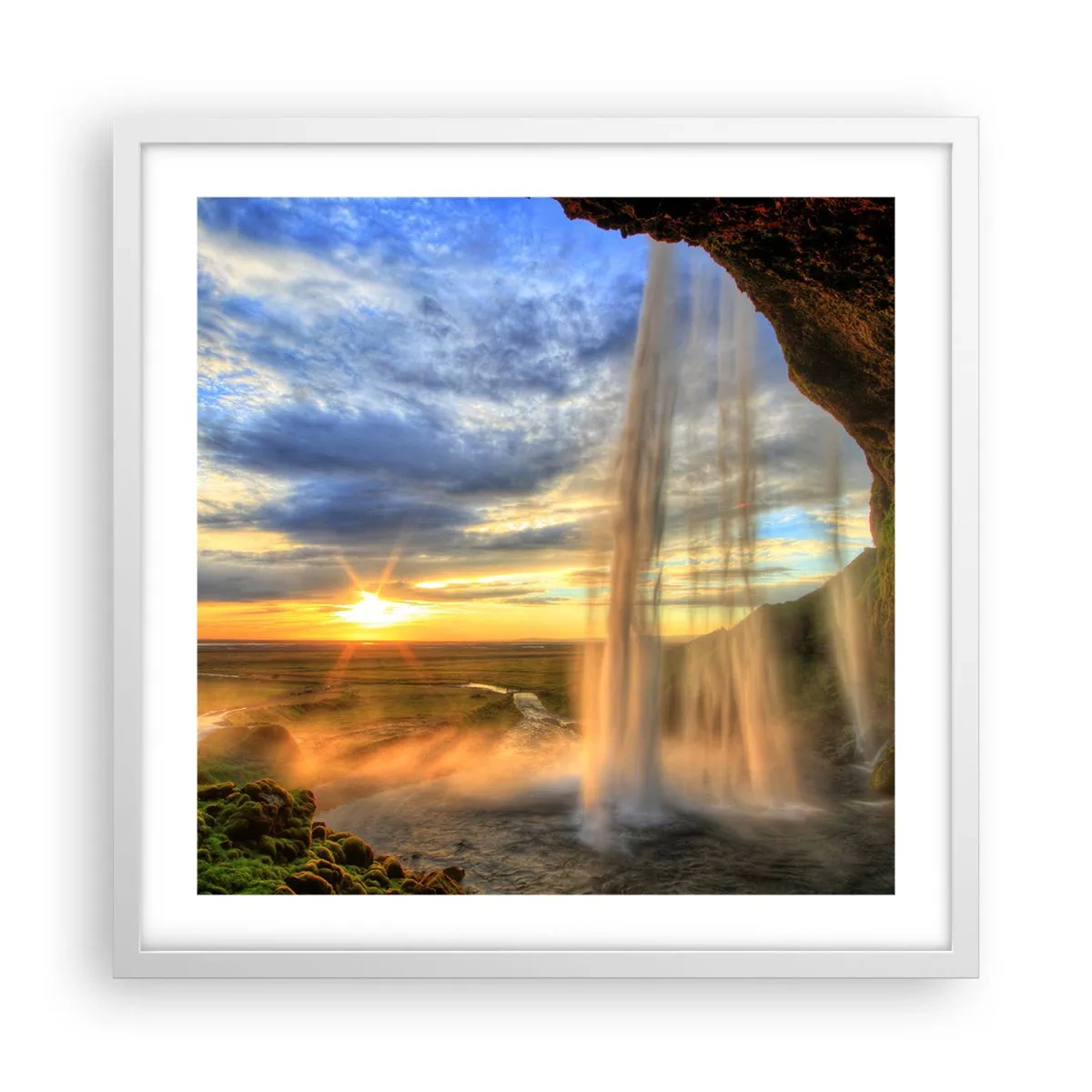 Poster in einem weißen Rahmen - Die Welt hinter einem Schleier aus Tropfen - 50x50 cm